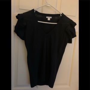 Garnet Hill Size Medium Unique Shoulder Ruffle Detail Short Sleeve Sweater